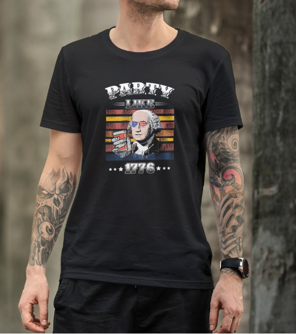 Party Like 1776 George Washington American Flag Sunglasses Drink T-Shirt
