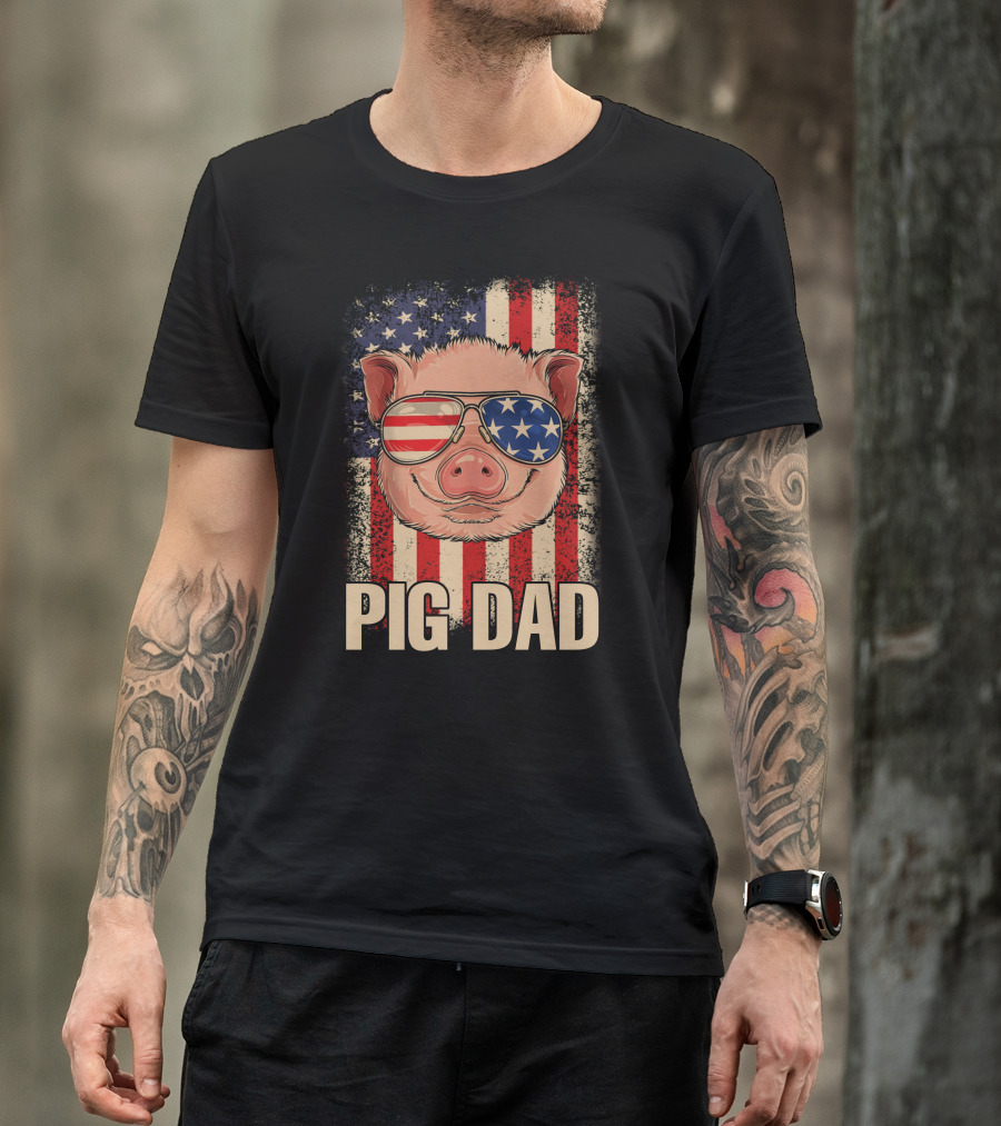 Pig Dad American Flag Patriotic Sunglasses 4Th Of July T-Shirt