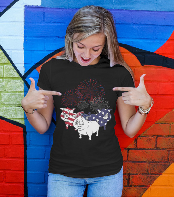 Pigs American Flag Patriotic Fireworks 4th Of July T-Shirt