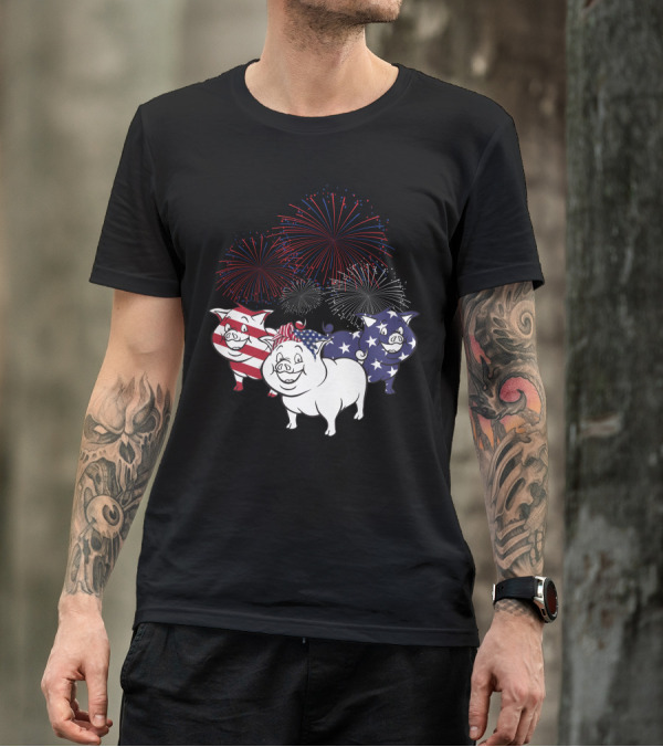 Pigs American Flag Patriotic Fireworks 4th Of July T-Shirt