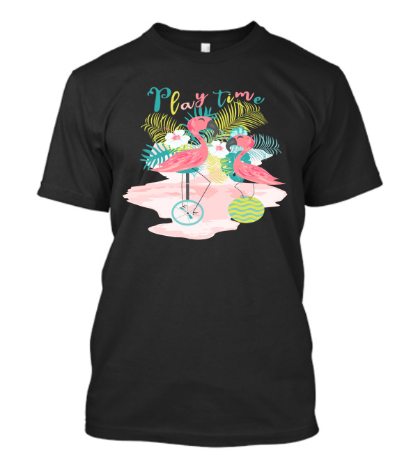 Play Time Flamingos Tropical Fun With Pastel Leaves T-Shirt