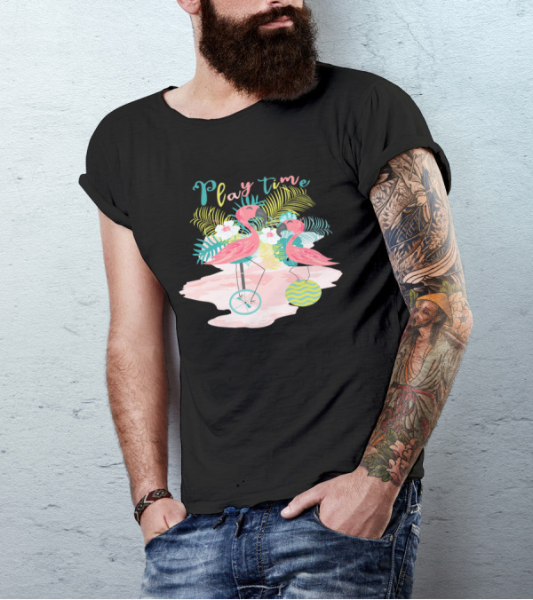 Play Time Flamingos Tropical Fun With Pastel Leaves T-Shirt
