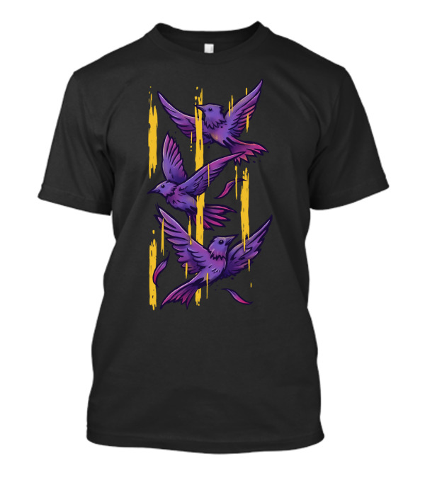 Flying Vibrant Purple Birds With Yellow Streaks T-Shirt