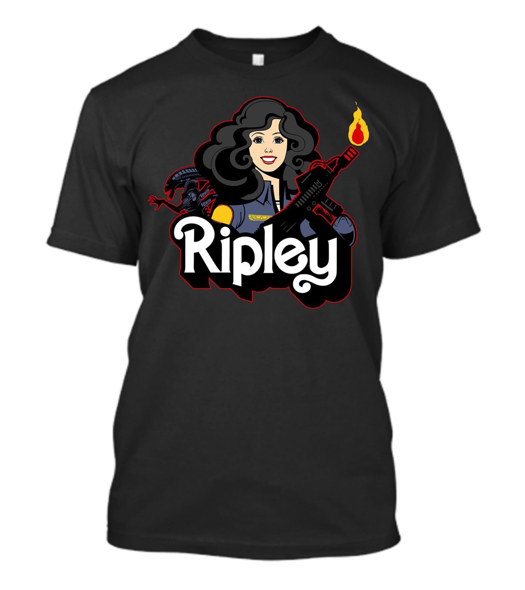Ripley Alien Cartoon Style With Weapon And Flame T-Shirt
