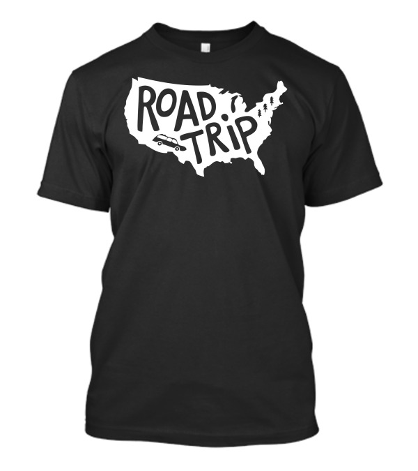 ROAD TRIP USA Map With Car And Trees T-Shirt
