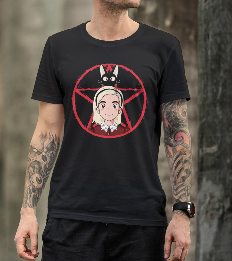 Sabrina Delivery Service Anime Witch Cat Red Pentagram T-Shirt