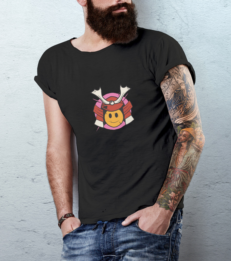 Samurai Smile Emoticon Helmet Fusion T-Shirt