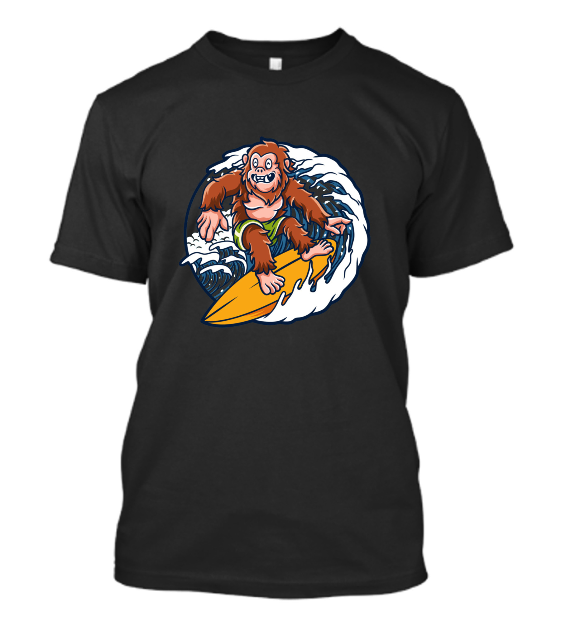 Saquatch Surfing Monster Riding Waves T-Shirt
