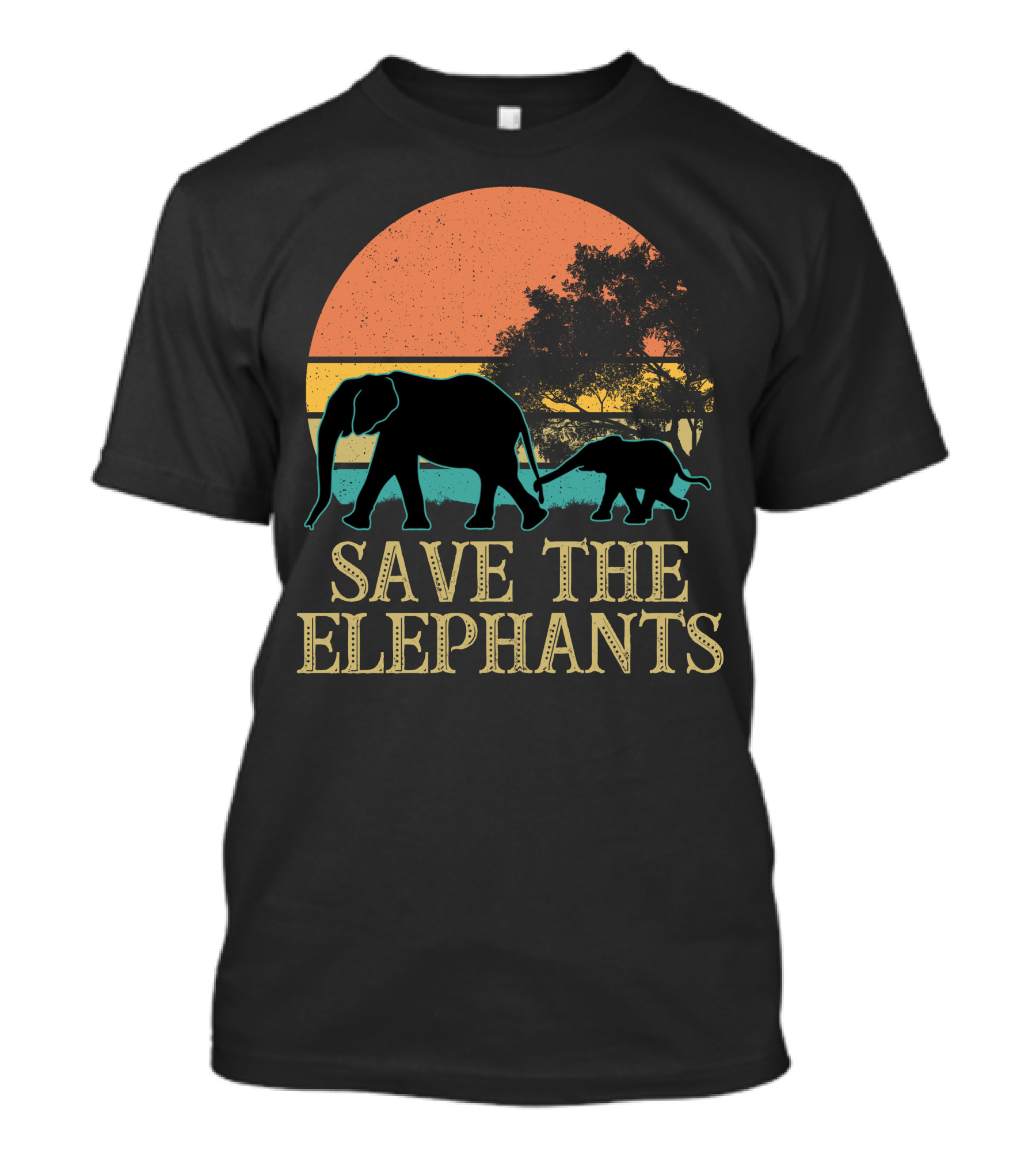 Sunset Silhouette Save The Elephants T-Shirt