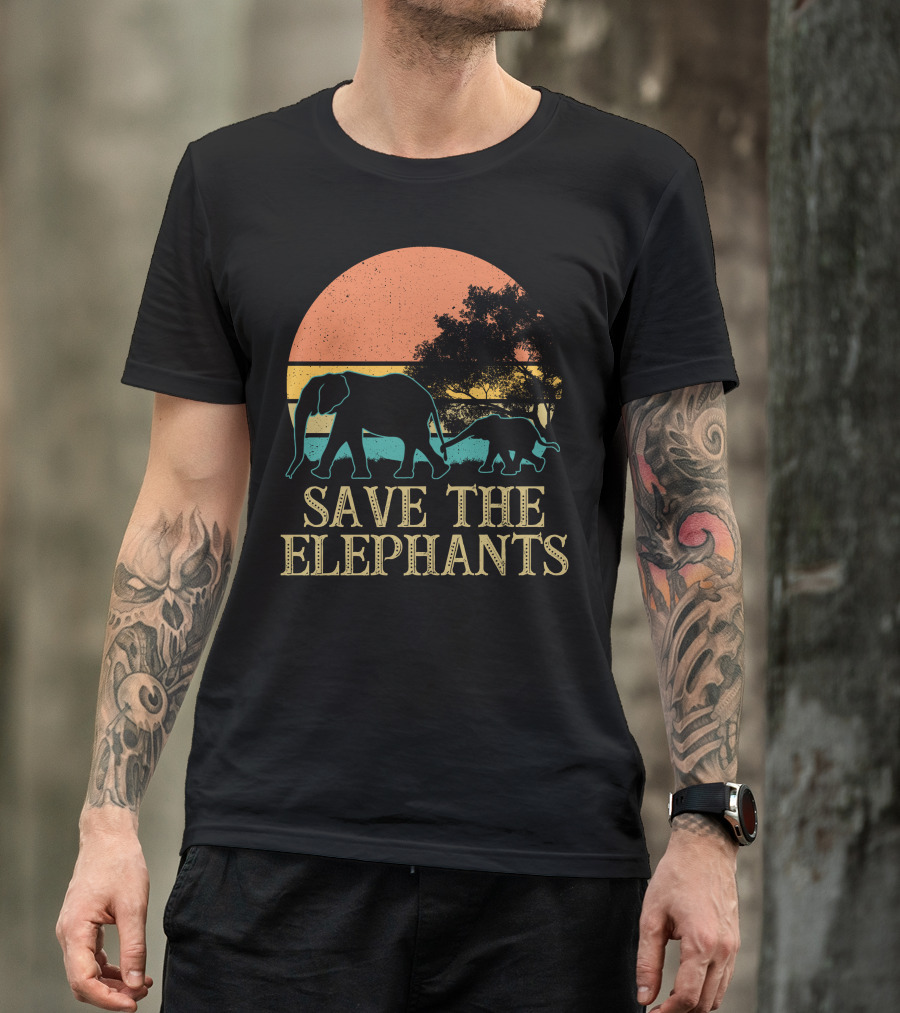 Sunset Silhouette Save The Elephants T-Shirt