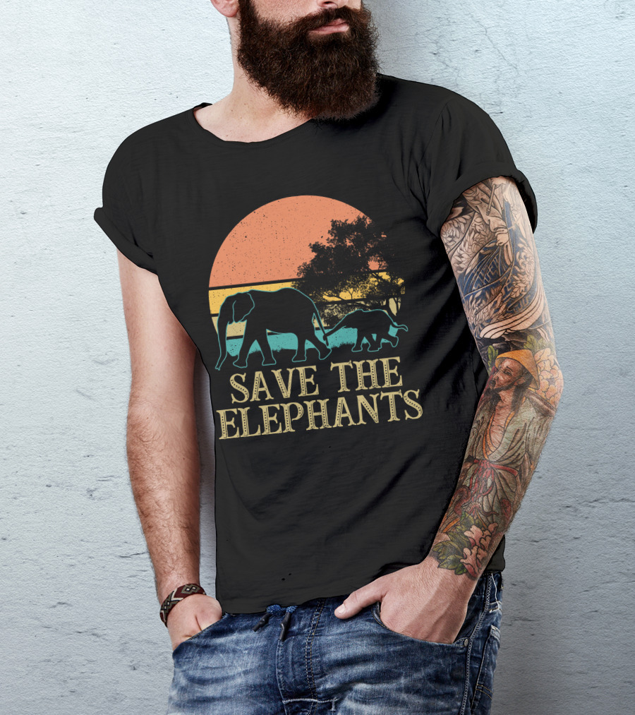 Sunset Silhouette Save The Elephants T-Shirt