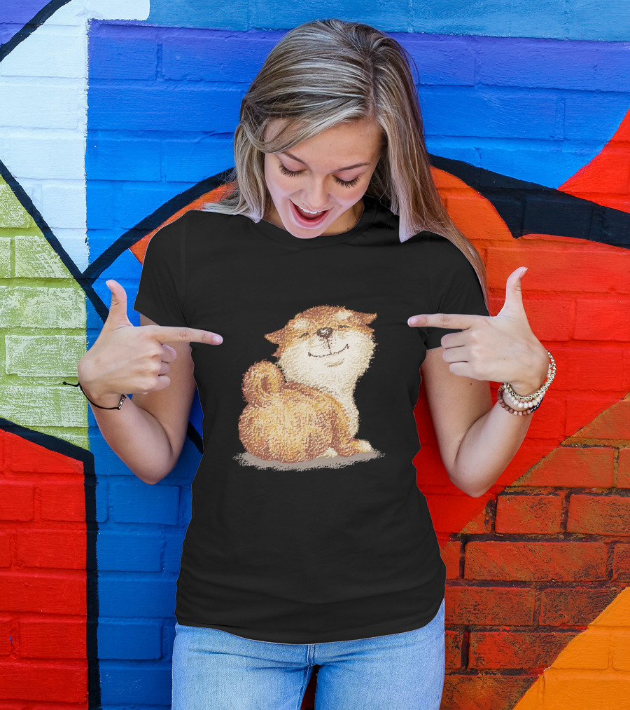 Shiba Smiling Happy Dog With Fluffy Tail T-Shirt