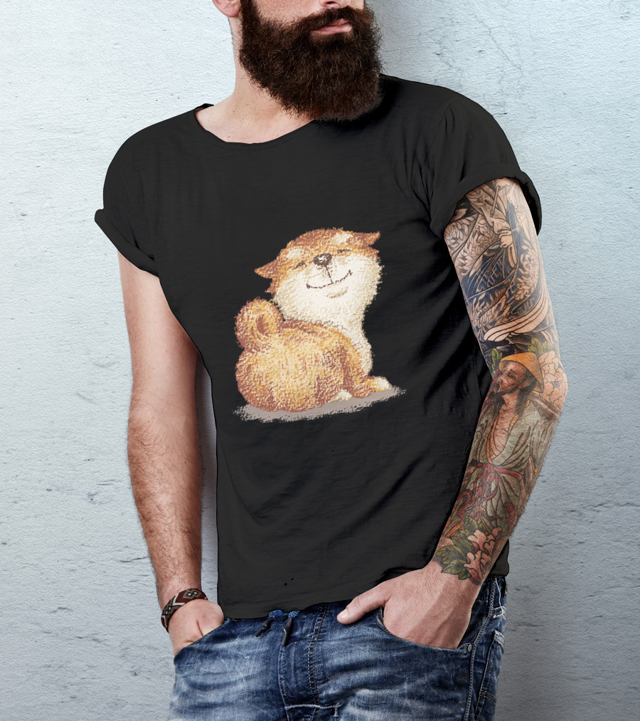 Shiba Smiling Happy Dog With Fluffy Tail T-Shirt