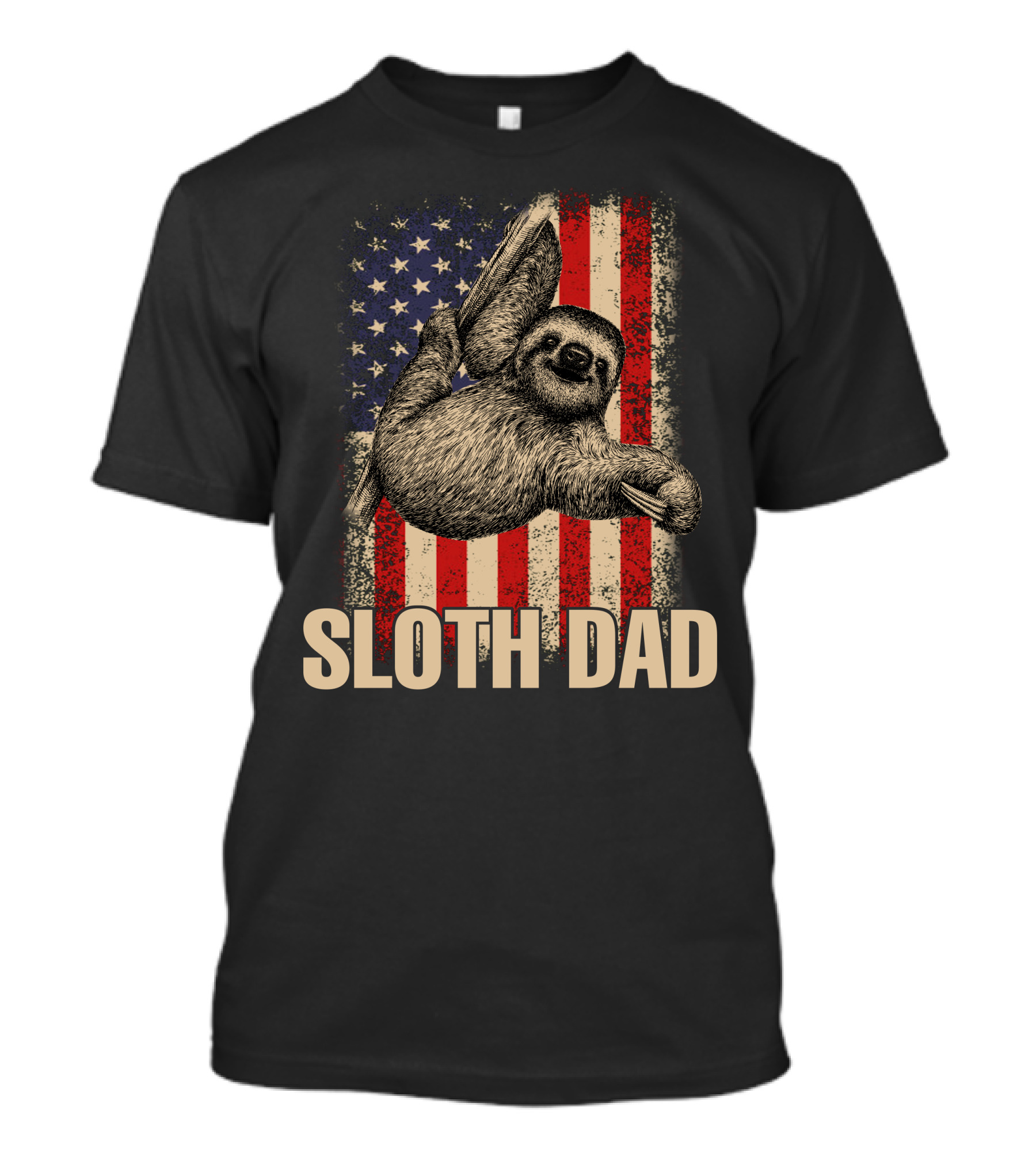 Sloth Dad American Flag Patriotic 4th Of July T-Shirt