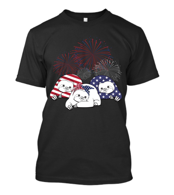 Patriotic Sloths In American Flag Colors With 4th Of July Fireworks T-Shirt