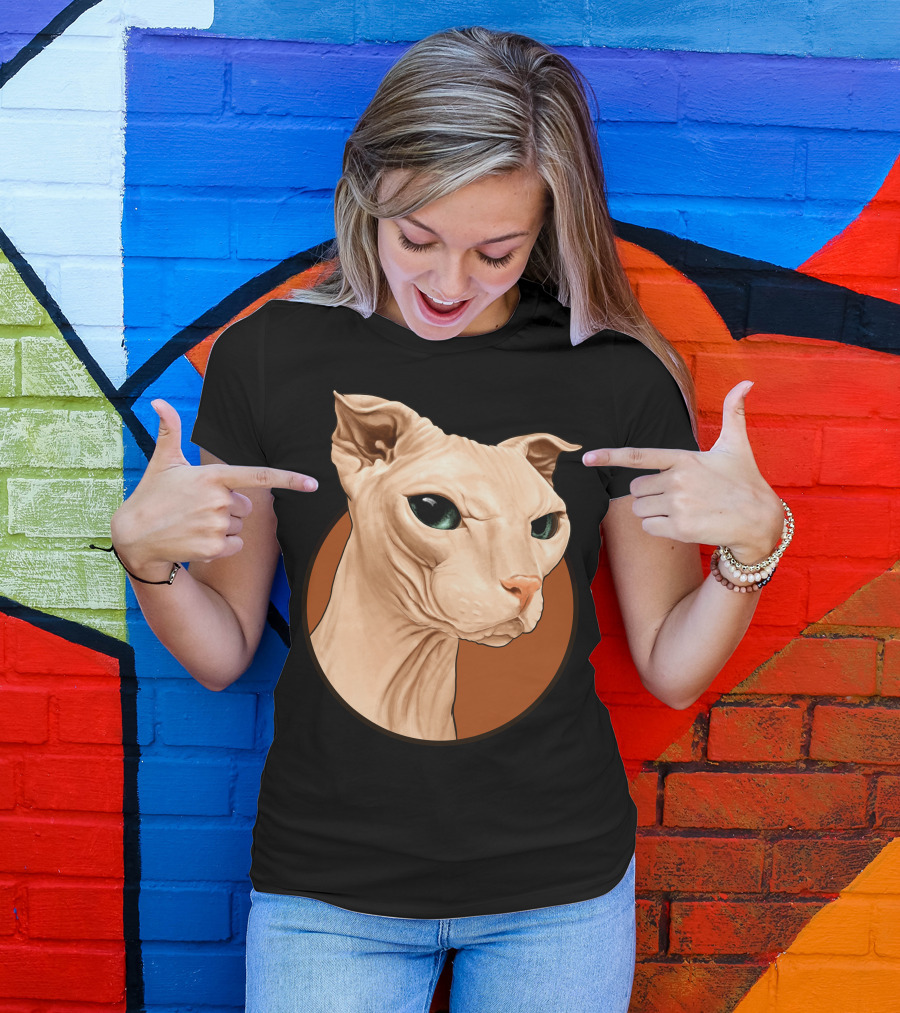 Sphynx Cat Portrait With Bold Orange Circle T-Shirt