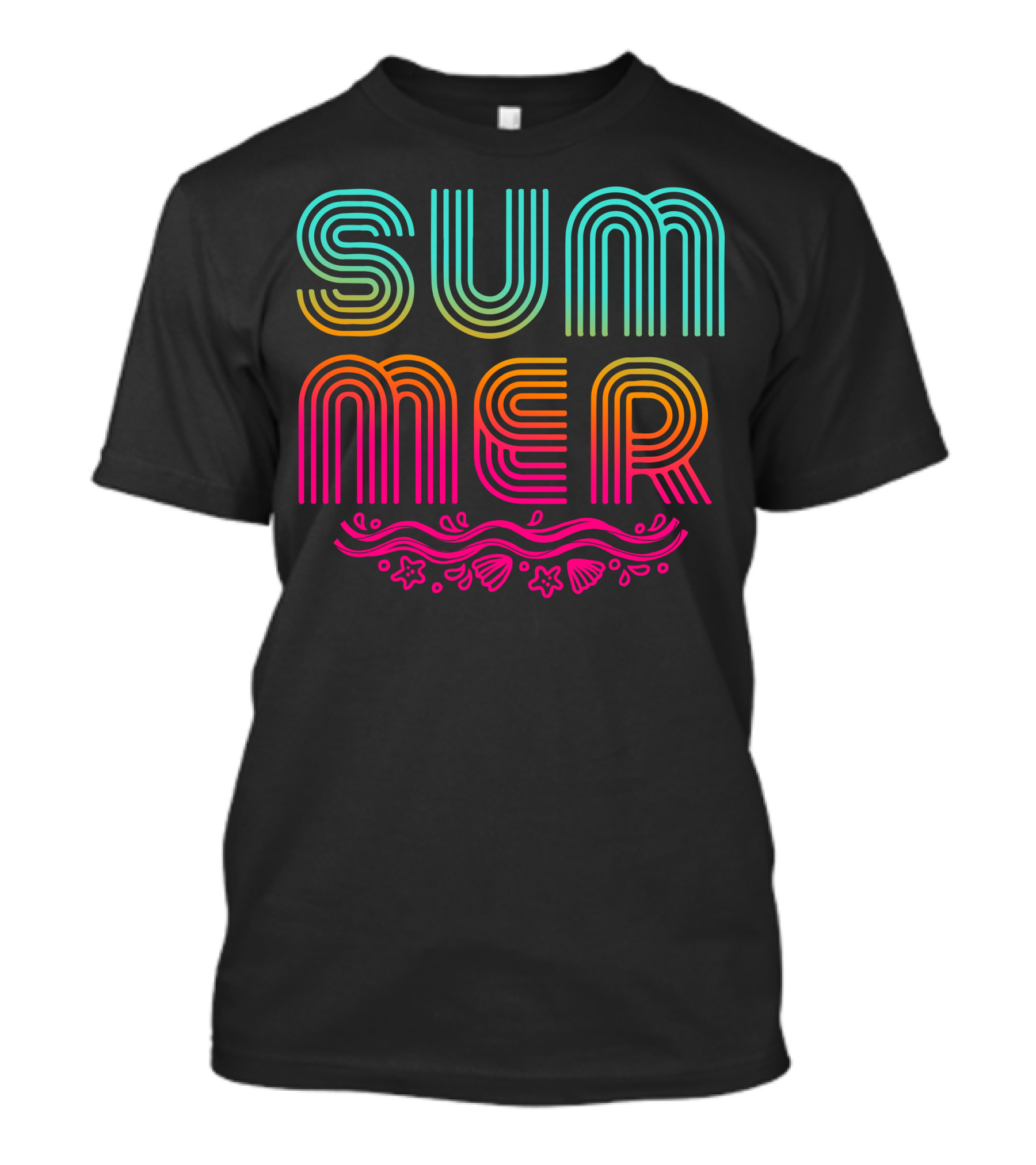 SUMMER Neon Vibrant Wave Shells Stars T-Shirt
