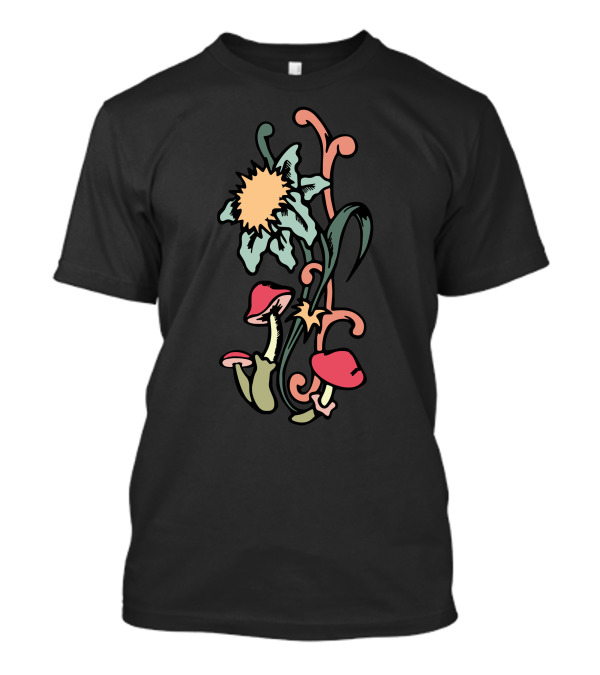 Sunflower Sun Flower Mushroom Art Nouveau Style Flower T-Shirt