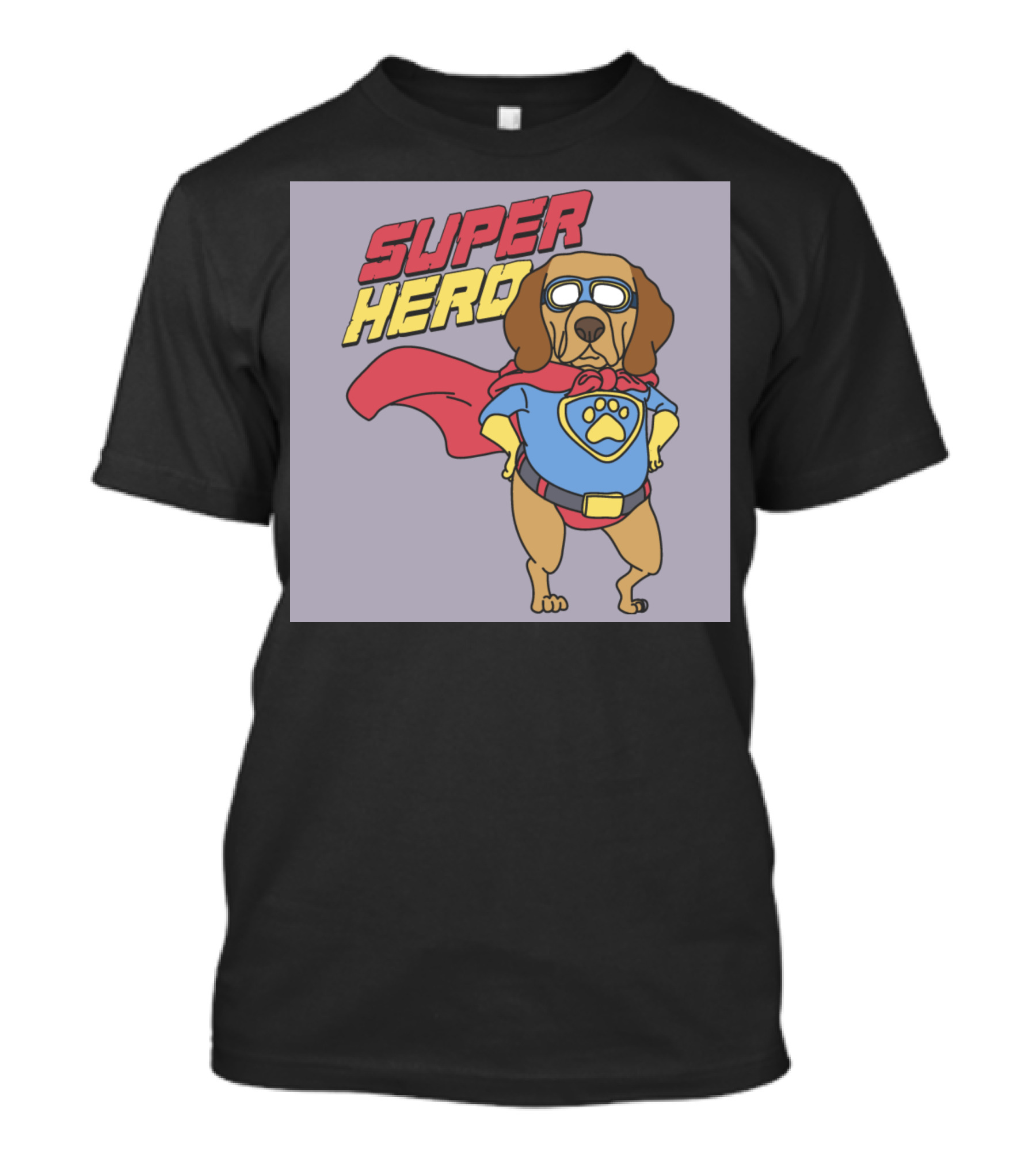 Super Hero Dog With Cape And Mask Paw Emblem T-Shirt