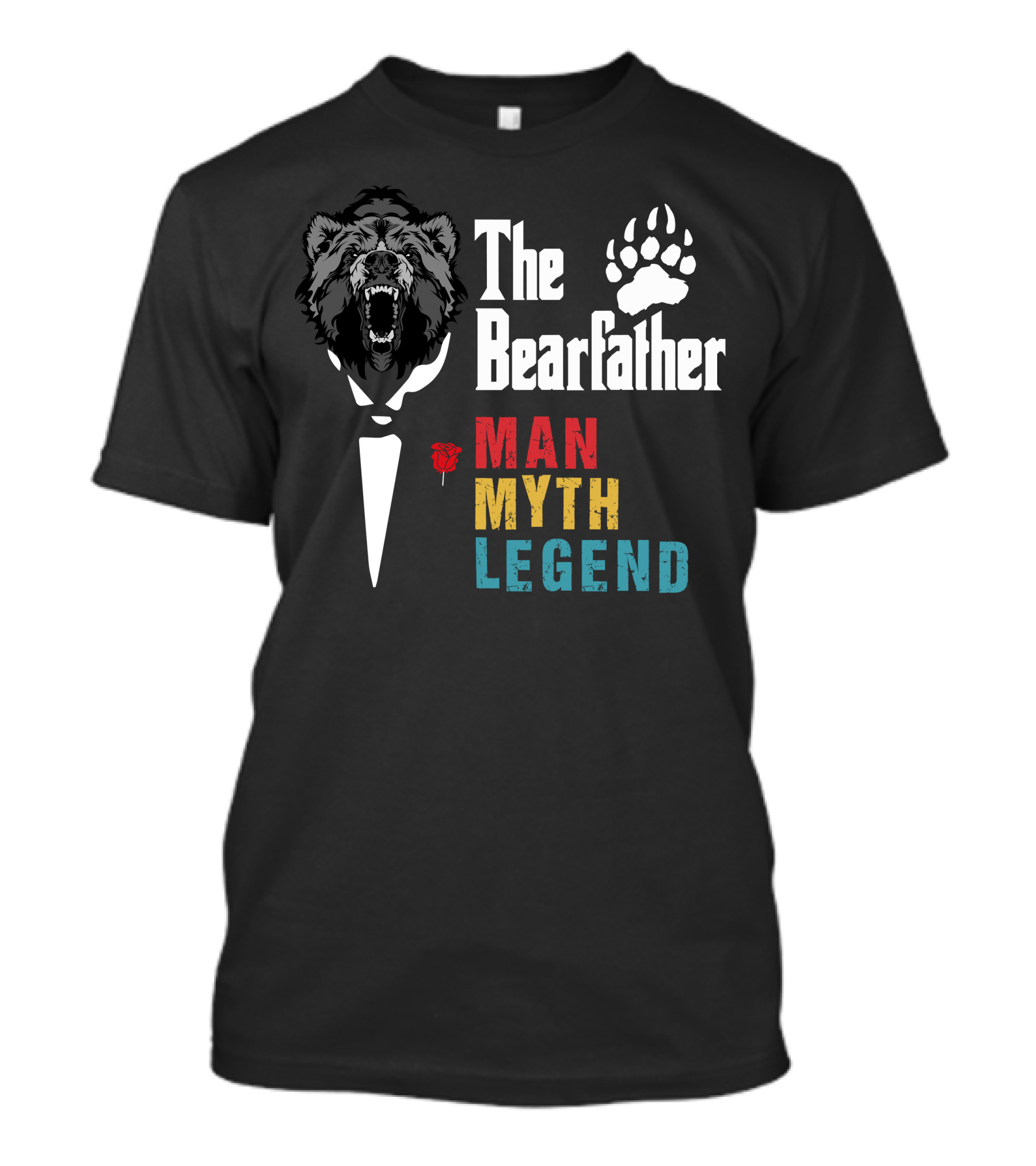 The Bear Father Man Myth Legend Bearpaw Tuxedo Rose Emblem T-Shirt