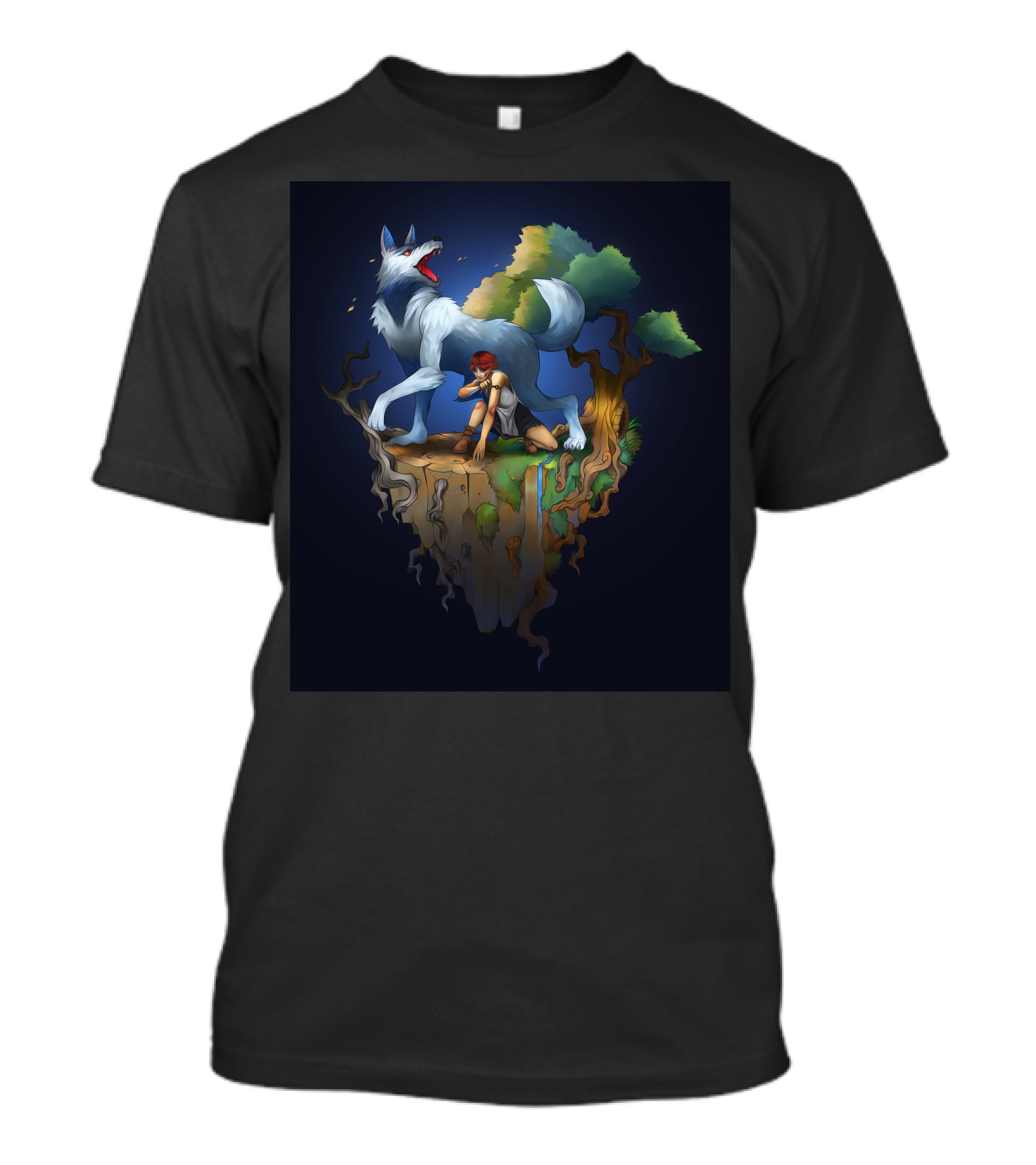 The Story Of Princess Mononoke Ashitaka And Wolf Companion On Floating Forest Island T-Shirt