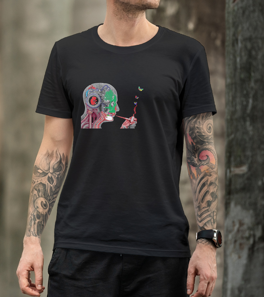 Human Brain Structure With Colorful Butterflies Emanating From A Pipe T-Shirt