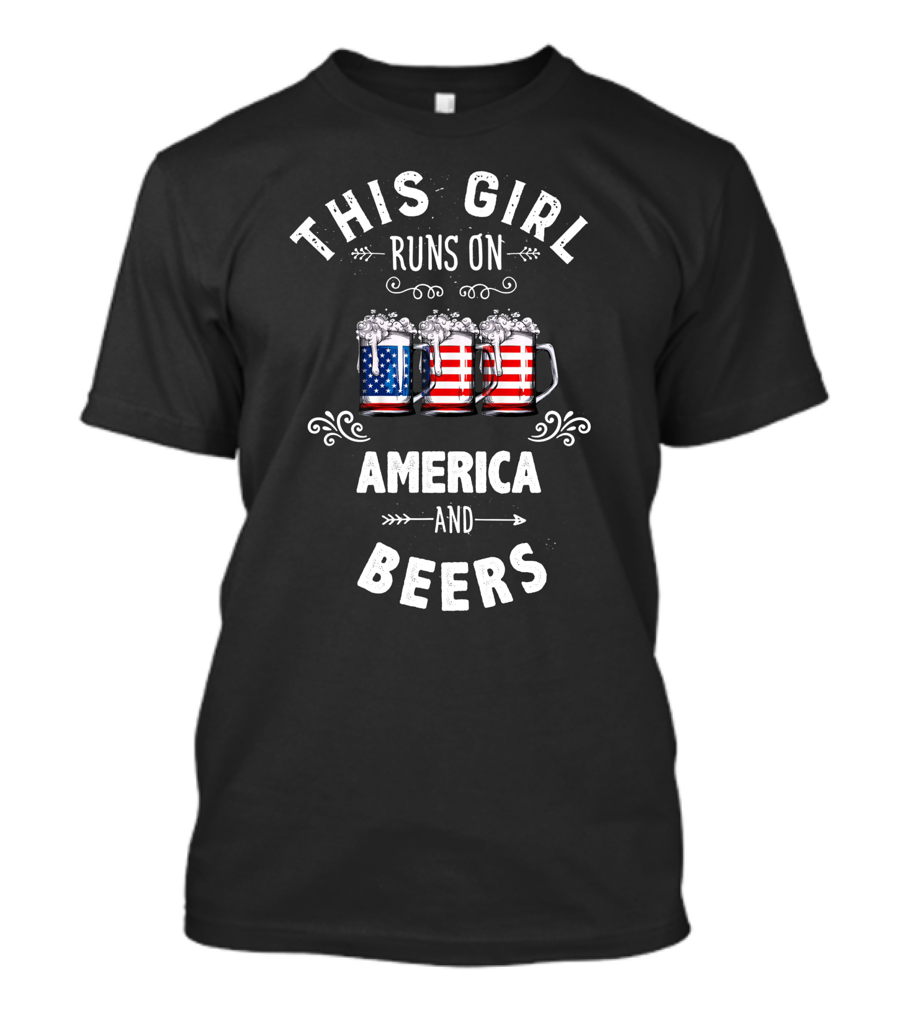 This Girl Runs On America And Beers American Flag Patriotic 4th Of July Brewing Cheers T-Shirt