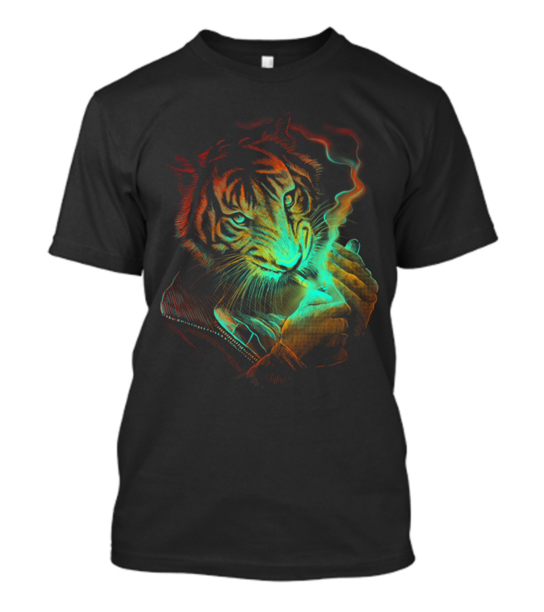 Tiger With Neon Light Aura Smoking T-Shirt