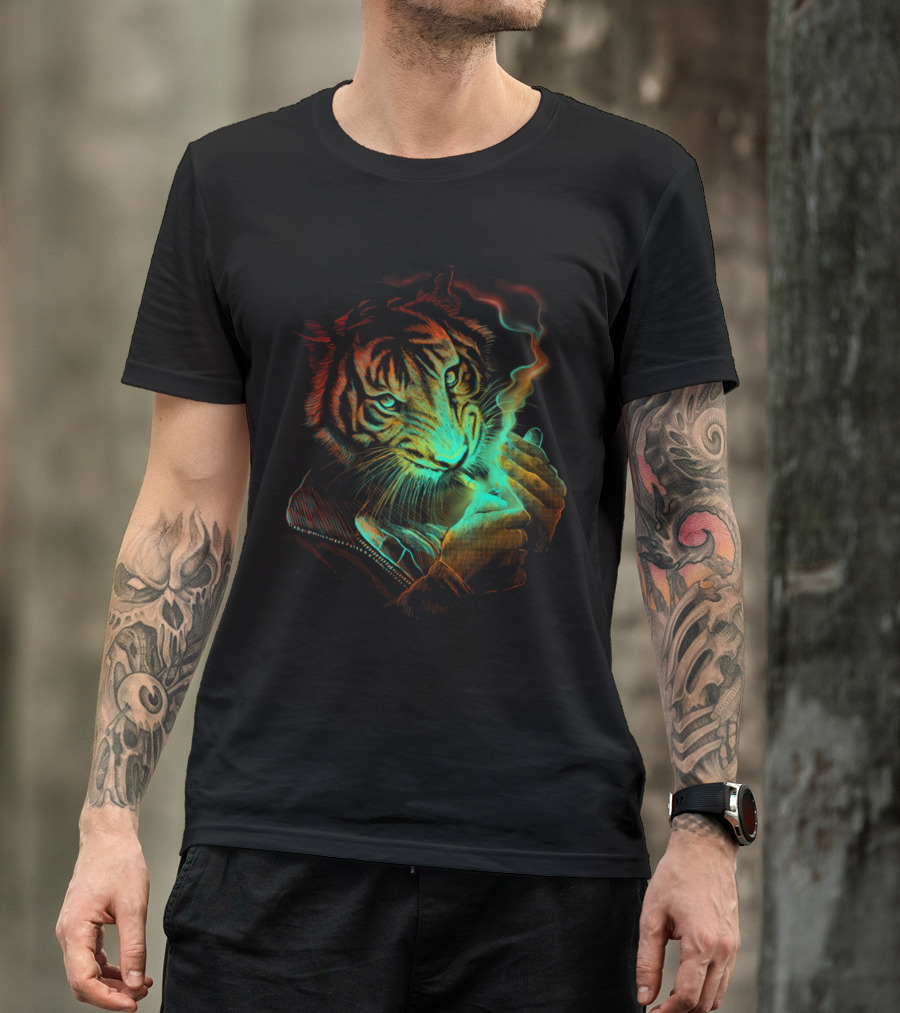 Tiger With Neon Light Aura Smoking T-Shirt