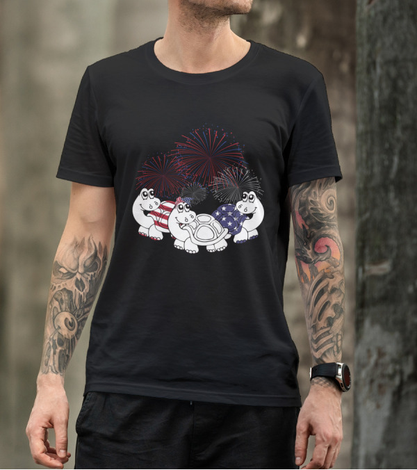 Turtles American Flag 4th Of July Fireworks Patriotic T-Shirt