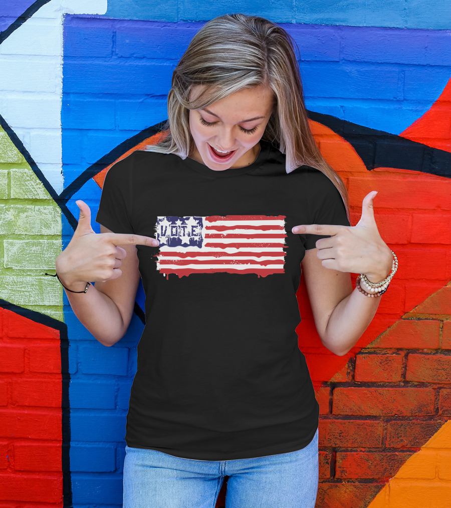 Vote American Flag Stars And Stripes Dripping Paint T-Shirt