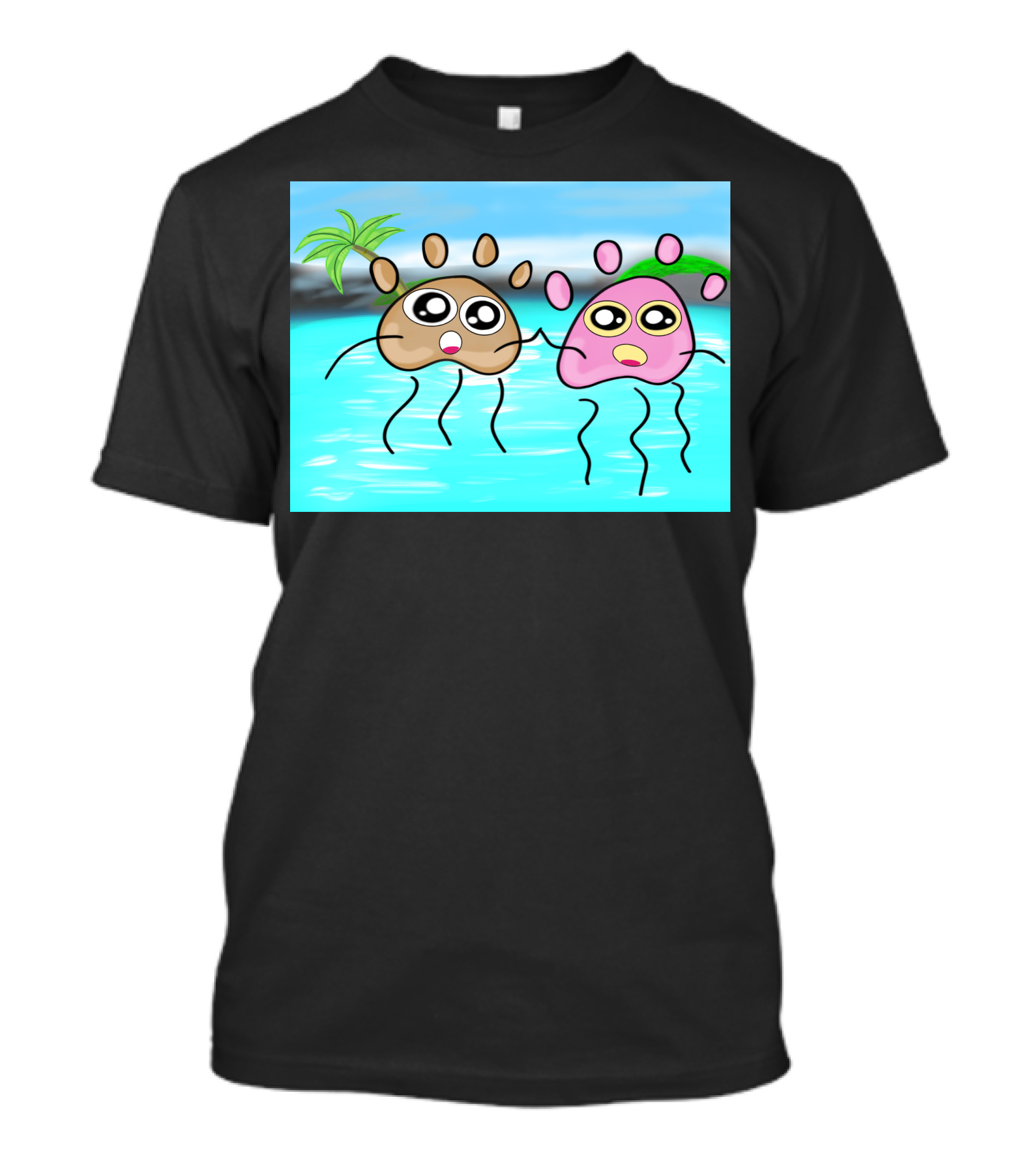 World Ocean Day Cute Cartoon Creatures Floating In Tropical Blue Waters T-Shirt