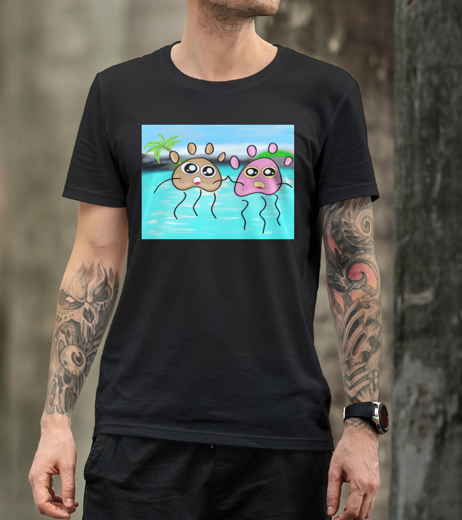 World Ocean Day Cute Cartoon Creatures Floating In Tropical Blue Waters T-Shirt