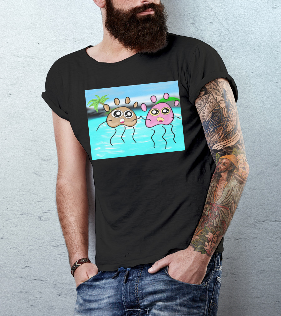 World Ocean Day Cute Cartoon Creatures Floating In Tropical Blue Waters T-Shirt