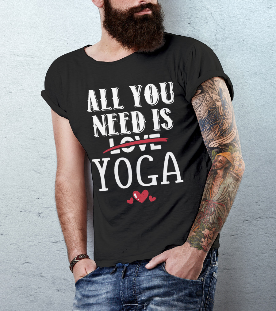 All You Need Is Yoga Love Hearts Dark T-Shirt