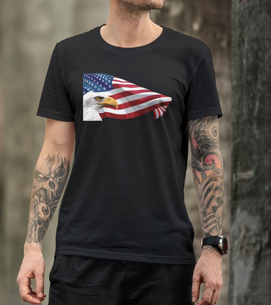 Bald Eagle With American Flag Banner T-Shirt
