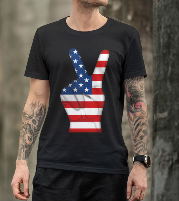 American Flag Peace Hand Gesture T-Shirt