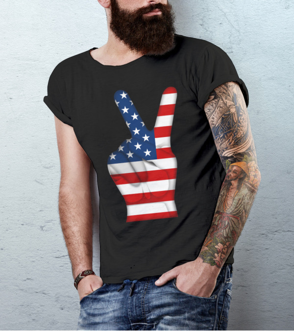 American Flag Peace Hand Gesture T-Shirt