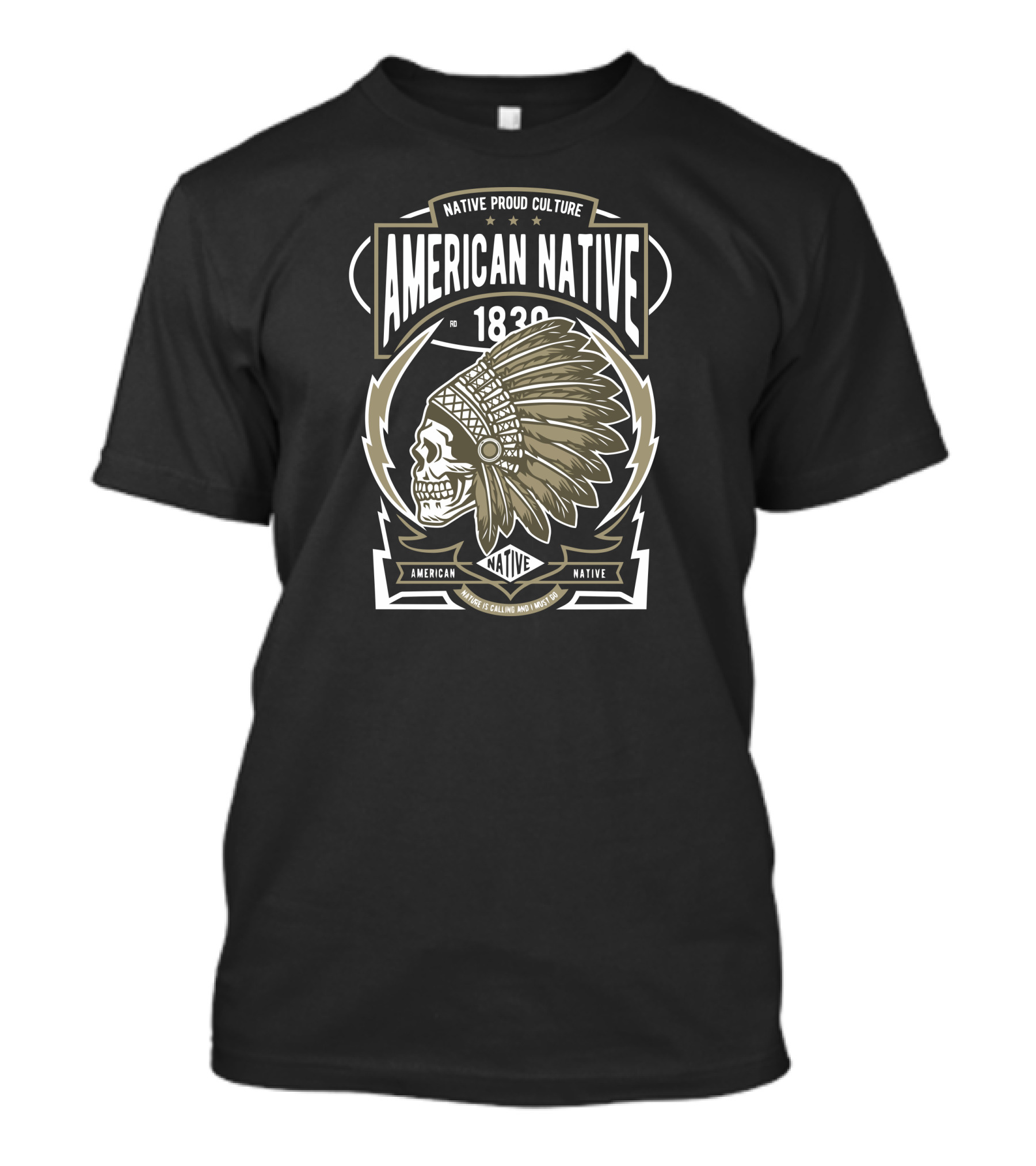 Native Proud Culture American Native 1830 Headdress Skull T-Shirt