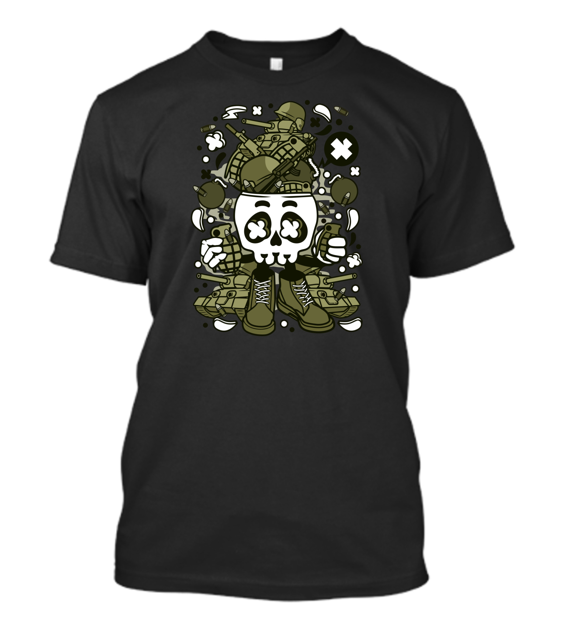 Army Skull Head Soldier With Grenades And Tanks T-Shirt