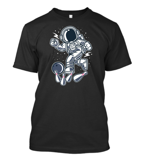 Astronaut Bowling Strike With Bowling Ball And Pins In Outer Space T-Shirt