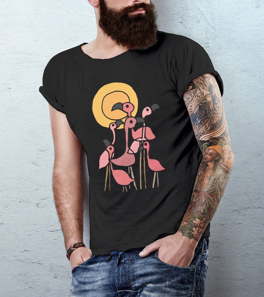Playful Gathering Of Pink Flamingo Birds Under The Sun T-Shirt