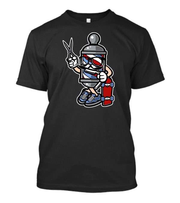 Barber Pole Skater With Scissors And Red Skateboard T-Shirt