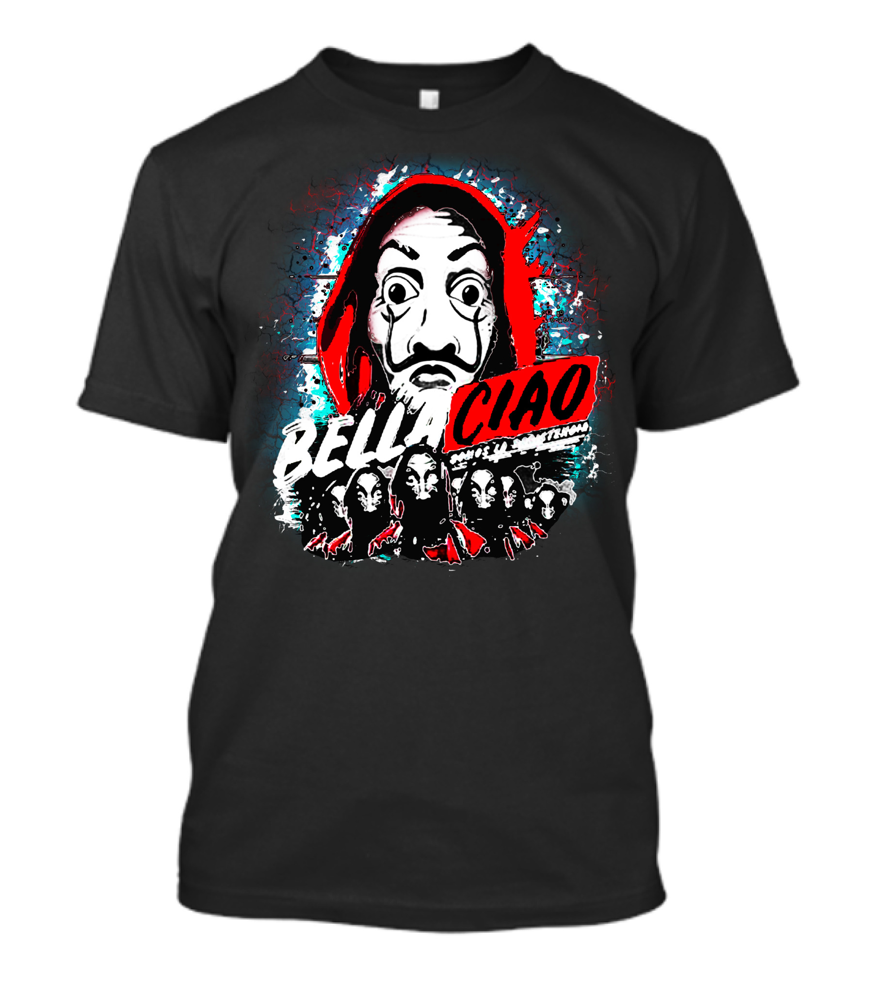 Bella Ciao Mask Art With Group Textures And Red T-Shirt