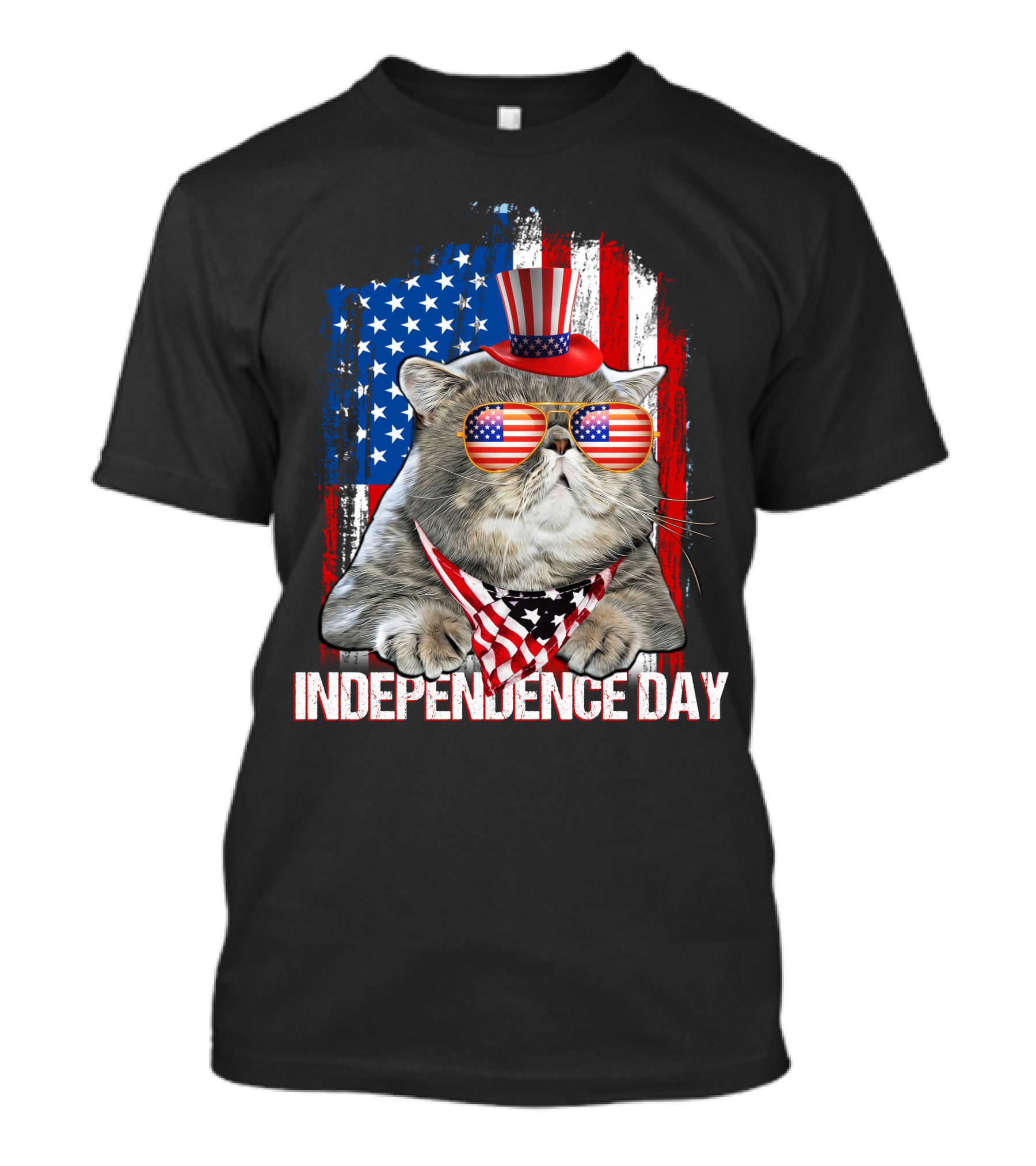 Cat Independence Day 4th Of July American Flag Patriotic Hat And Sunglasses T-Shirt