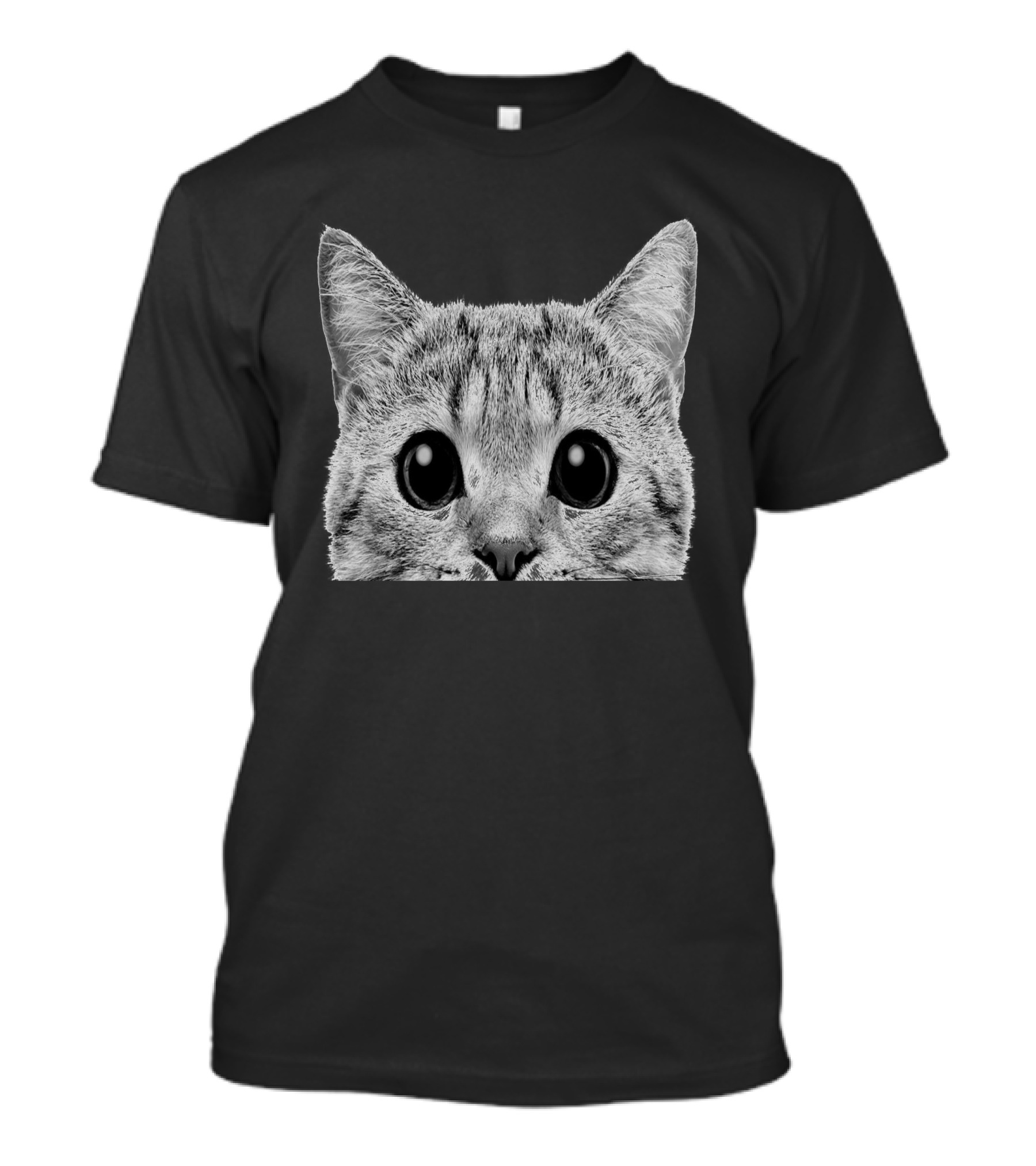 Catty Big-Eyed Cat Peeking Out Cute Black And White Feline T-Shirt