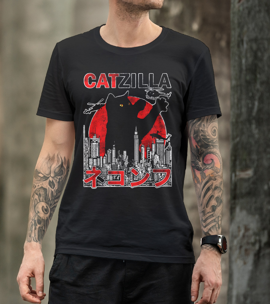 CATZILLA Helicopters Cityscape Red Sun T-Shirt