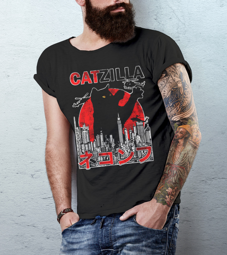 CATZILLA Helicopters Cityscape Red Sun T-Shirt