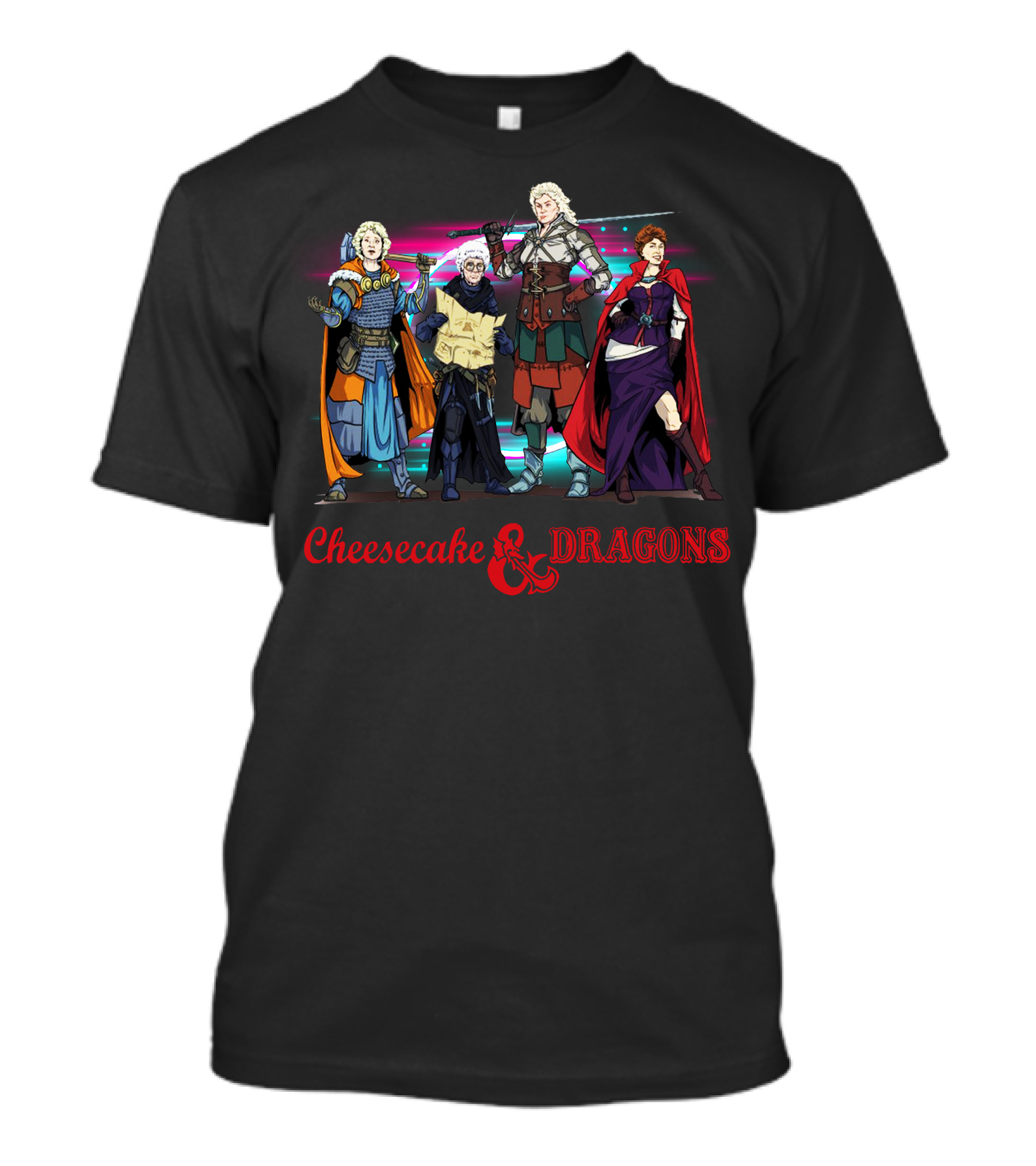 Cheesecake And Dragons Fantasy Roleplaying Characters Neon T-Shirt