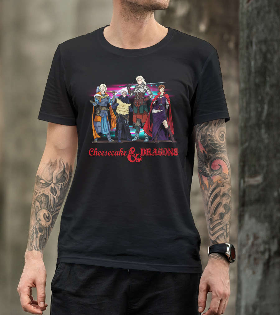 Cheesecake And Dragons Fantasy Roleplaying Characters Neon T-Shirt
